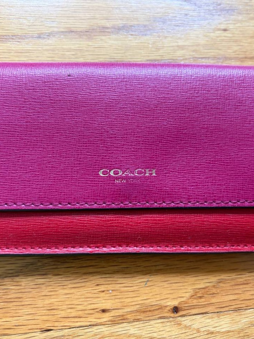 COACH Two-Tone Pink and Red Leather Continental Wallet